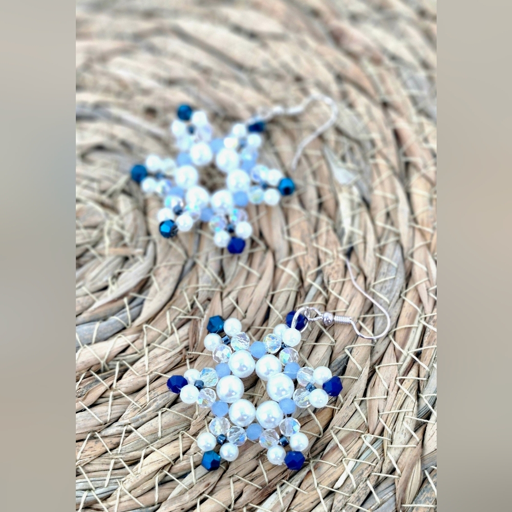 Hand Crafted Blue and White Star Earrings